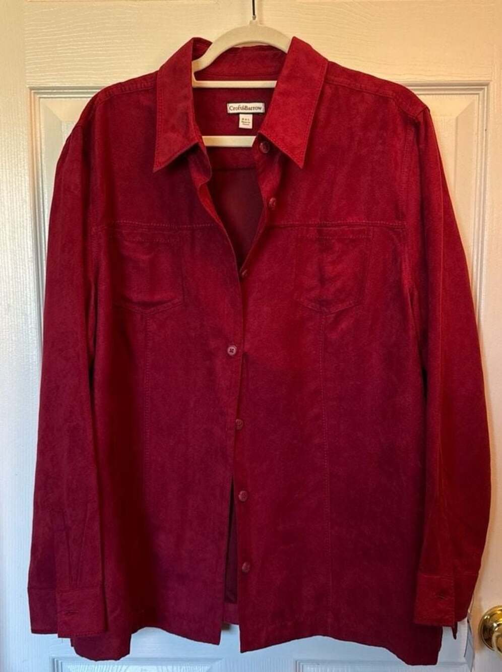 Croft & Barrow Women's Red Faux Suede Button Down Shirt XXL NWT